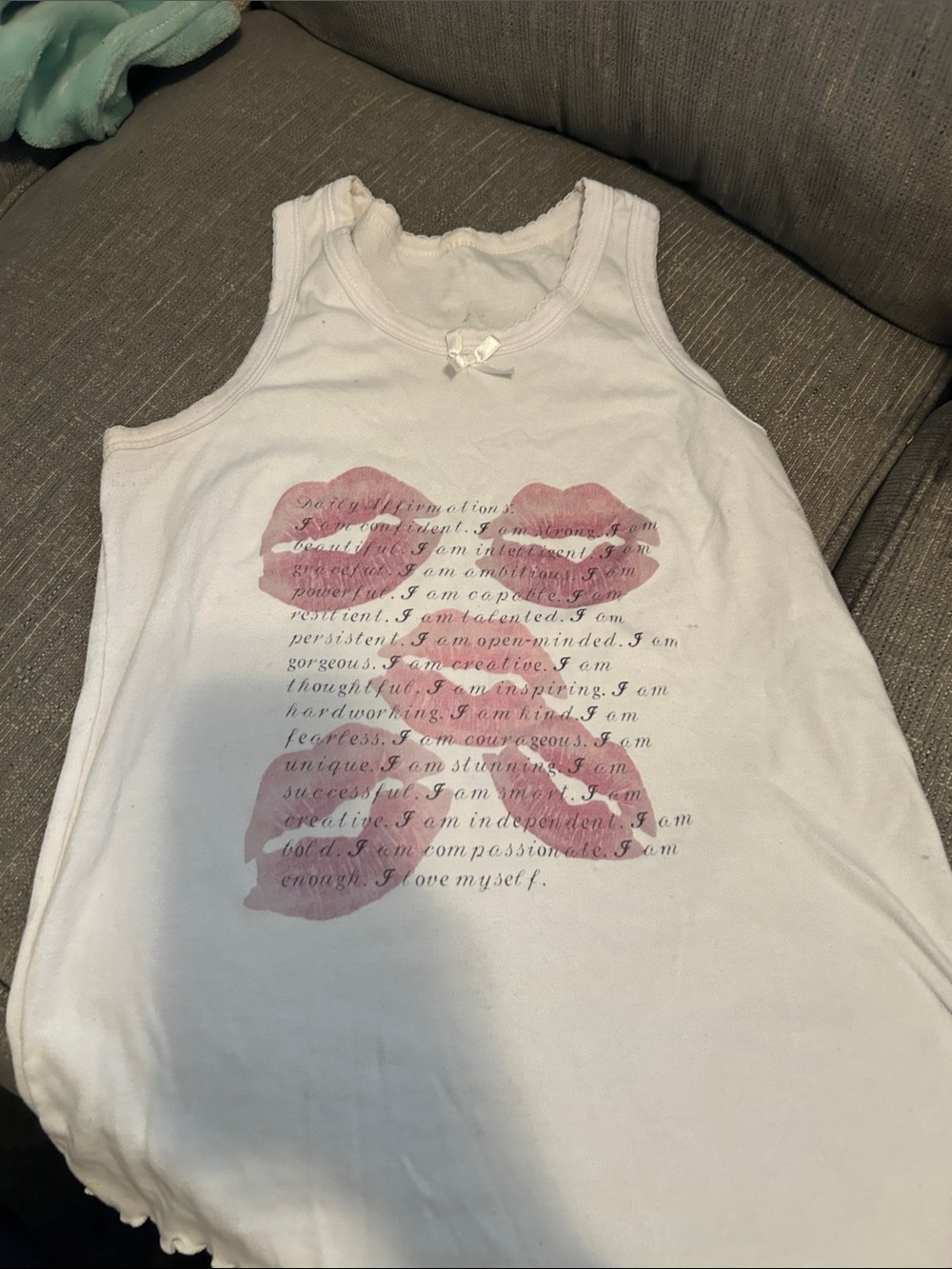 White Tank Top with Pink Kiss Print